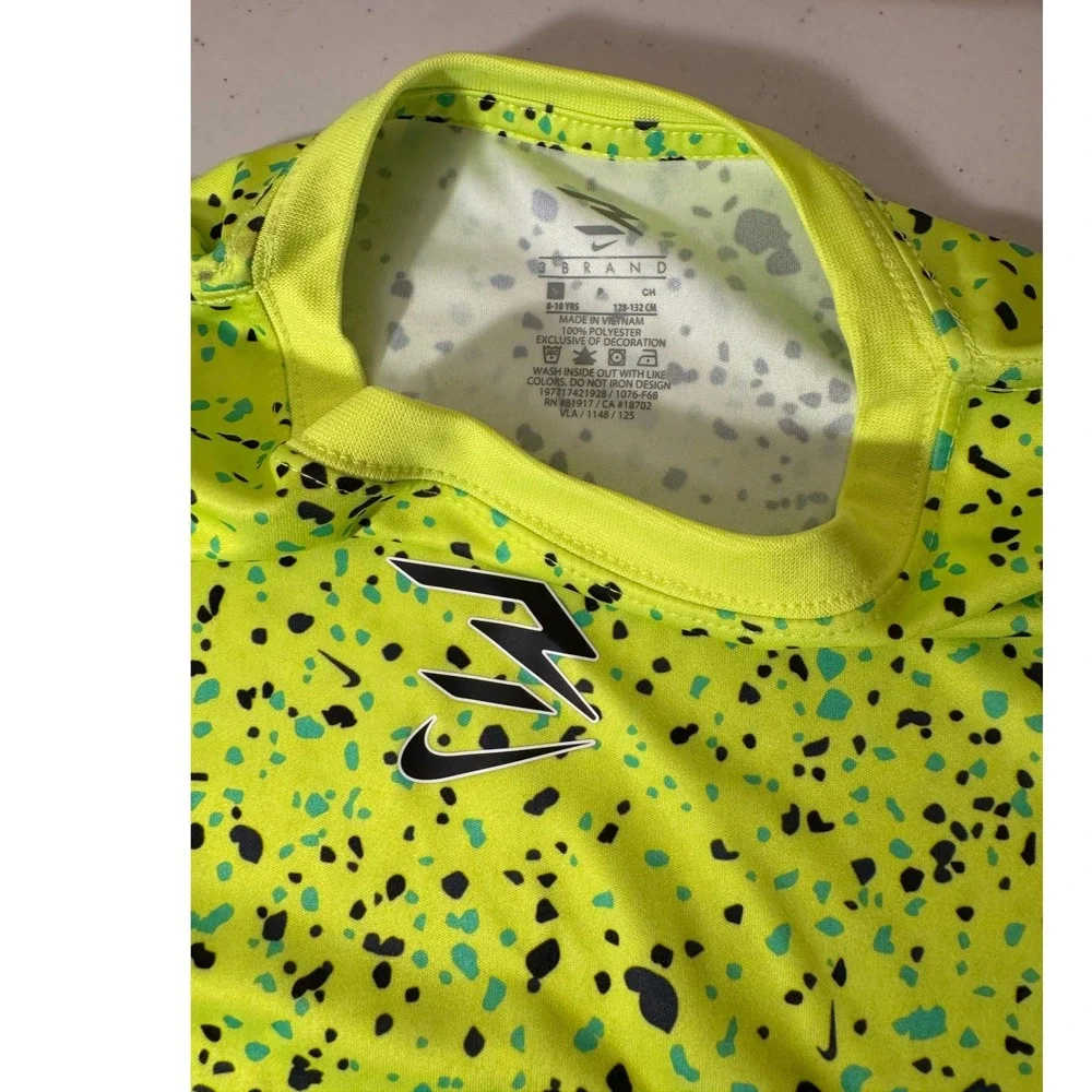 Nike 3 Brand T-Shirt Boys Small Volt Neon‎ Splatter Dri-FIT Sport Top NEW